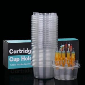 20PCS Disposable Tattoo Cartridge Cup Holder Plastic Tray For Tattoo Inks Needle Holder Transparent Stand Ink Cleaning Cup